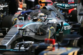 World © Octane Photographic Ltd. Mercedes AMG Petronas F1 W06 Hybrid – Lewis Hamilton. Saturday 22nd August 2015, F1 Belgian GP Qualifying Parc Ferme, Spa-Francorchamps, Belgium. Digital Ref: