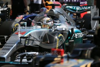 World © Octane Photographic Ltd. Mercedes AMG Petronas F1 W06 Hybrid – Lewis Hamilton. Saturday 22nd August 2015, F1 Belgian GP Qualifying Parc Ferme, Spa-Francorchamps, Belgium. Digital Ref: