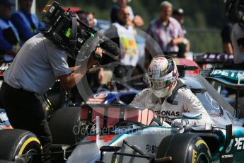 World © Octane Photographic Ltd. Mercedes AMG Petronas F1 W06 Hybrid – Lewis Hamilton. Saturday 22nd August 2015, F1 Belgian GP Qualifying Parc Ferme, Spa-Francorchamps, Belgium. Digital Ref: