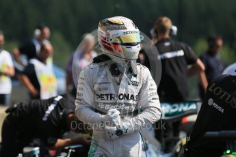 World © Octane Photographic Ltd. Mercedes AMG Petronas F1 W06 Hybrid – Lewis Hamilton. Saturday 22nd August 2015, F1 Belgian GP Qualifying Parc Ferme, Spa-Francorchamps, Belgium. Digital Ref: