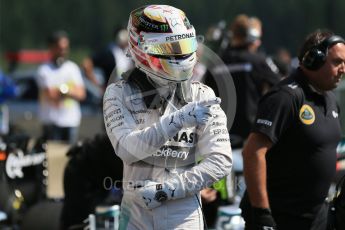 World © Octane Photographic Ltd. Mercedes AMG Petronas F1 W06 Hybrid – Lewis Hamilton. Saturday 22nd August 2015, F1 Belgian GP Qualifying Parc Ferme, Spa-Francorchamps, Belgium. Digital Ref: