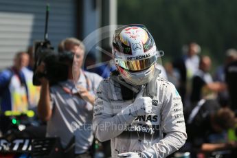 World © Octane Photographic Ltd. Mercedes AMG Petronas F1 W06 Hybrid – Lewis Hamilton. Saturday 22nd August 2015, F1 Belgian GP Qualifying Parc Ferme, Spa-Francorchamps, Belgium. Digital Ref: