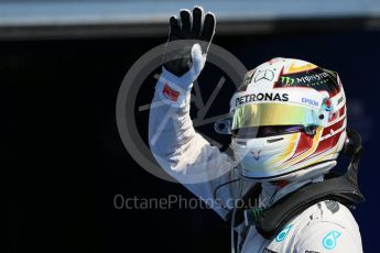 World © Octane Photographic Ltd. Mercedes AMG Petronas F1 W06 Hybrid – Lewis Hamilton. Saturday 22nd August 2015, F1 Belgian GP Qualifying Parc Ferme, Spa-Francorchamps, Belgium. Digital Ref: