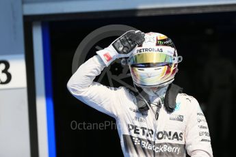 World © Octane Photographic Ltd. Mercedes AMG Petronas F1 W06 Hybrid – Lewis Hamilton. Saturday 22nd August 2015, F1 Belgian GP Qualifying Parc Ferme, Spa-Francorchamps, Belgium. Digital Ref: