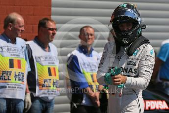 World © Octane Photographic Ltd. Mercedes AMG Petronas F1 W06 Hybrid – Nico Rosberg. Saturday 22nd August 2015, F1 Belgian GP Qualifying Parc Ferme, Spa-Francorchamps, Belgium. Digital Ref: