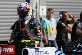 World © Octane Photographic Ltd. Infiniti Red Bull Racing RB11 – Daniel Ricciardo. Saturday 22nd August 2015, F1 Belgian GP Qualifying Parc Ferme, Spa-Francorchamps, Belgium. Digital Ref: