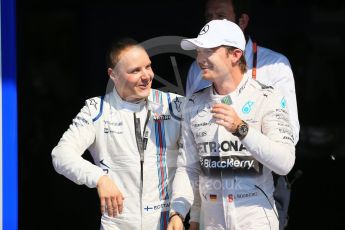 World © Octane Photographic Ltd. Mercedes AMG Petronas F1 W06 Hybrid – Nico Rosberg (2nd) and Williams Martini Racing FW37 – Valtteri Bottas (3rd). Saturday 22nd August 2015, F1 Belgian GP Qualifying, Spa-Francorchamps, Belgium. Digital Ref: