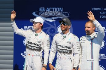 World © Octane Photographic Ltd. Mercedes AMG Petronas F1 W06 Hybrid – Lewis Hamilton (Pole), Nico Rosberg (2nd) and Williams Martini Racing FW37 – Valtteri Bottas (3rd). Saturday 22nd August 2015, F1 Belgian GP Qualifying, Spa-Francorchamps, Belgium. Digital Ref: