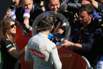 World © Octane Photographic Ltd. Lotus F1 Team E23 Hybrid – Romain Grosjean. Saturday 22nd August 2015, F1 Belgian GP Post-Qualifying Media Interviews, Spa-Francorchamps, Belgium. Digital Ref: 1382LB1D0861