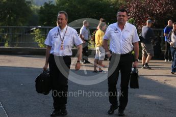 World © Octane Photographic Ltd. McLaren Honda - Eric Boullier and Jonathan Neale. Saturday 22nd August 2015, F1 Belgian GP Paddock, Spa-Francorchamps, Belgium. Digital Ref: 1380LB1D9278