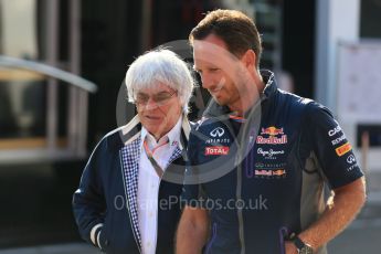 World © Octane Photographic Ltd. Infiniti Red Bull Racing - Christian Horner and Bernie Ecclestone. Saturday 22nd August 2015, F1 Belgian GP Paddock, Spa-Francorchamps, Belgium. Digital Ref: 1380LB1D9681
