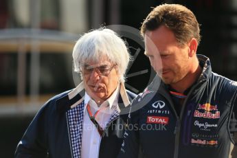 World © Octane Photographic Ltd. Infiniti Red Bull Racing - Christian Horner and Bernie Ecclestone. Saturday 22nd August 2015, F1 Belgian GP Paddock, Spa-Francorchamps, Belgium. Digital Ref: 1380LB1D9686