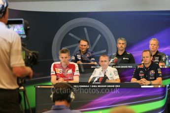 World © Octane Photographic Ltd. FIA Team Personnel Press Conference. Friday 21st August 2015, F1 Belgian GP, Spa-Francorchamps, Belgium. James Allison - Scuderia Ferrari Technical Director, Nick Chester – Lotus F1 Team Technical Director, Giampaolo Dall'Ara – Sauber Ferrari F1 Team Head of Track Engineering, Andrew Green – Sahara Force India Technical Director, Paddy Lowe - Mercedes AMG Petronas Executive Director (Technical), Paul Monaghan - Infinity Red Bull Racing Chief Engineer - Car Engineering. Digital Ref: 1377LB5D6586
