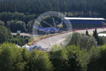 World © Octane Photographic Ltd. Eau Rouge through the trees. Thursday 20th August 2015, F1 Belgian GP Paddock, Spa-Francorchamps, Belgium. Digital Ref: 1370LB1D6691