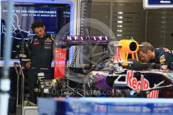 World © Octane Photographic Ltd. Infiniti Red Bull Racing RB11 – Daniil Kvyat. Thursday 20th August 2015, F1 Belgian GP Pitlane, Spa-Francorchamps, Belgium. Digital Ref: 1370LB1D6746