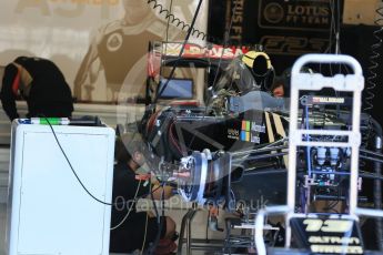 World © Octane Photographic Ltd. Lotus F1 Team E23 Hybrid – Romain Grosjean. Thursday 20th August 2015, F1 Belgian GP Pitlane, Spa-Francorchamps, Belgium. Digital Ref: 1370LB1D7038