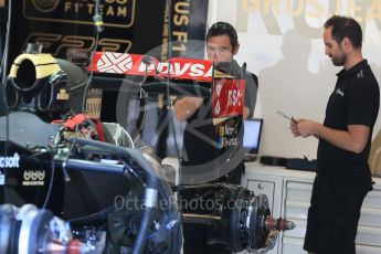 World © Octane Photographic Ltd. Lotus F1 Team E23 Hybrid – Romain Grosjean. Thursday 20th August 2015, F1 Belgian GP Pitlane, Spa-Francorchamps, Belgium. Digital Ref: 1370LB1D7046