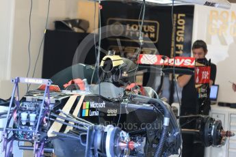 World © Octane Photographic Ltd. Lotus F1 Team E23 Hybrid – Romain Grosjean. Thursday 20th August 2015, F1 Belgian GP Pitlane, Spa-Francorchamps, Belgium. Digital Ref: 1370LB1D7053