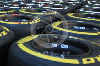 World © Octane Photographic Ltd. Pirelli medium (white) and soft (yellow) tyres. Thursday 20th August 2015, F1 Belgian GP Pitlane, Spa-Francorchamps, Belgium. Digital Ref: 1370LB5D6268
