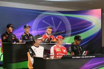 World © Octane Photographic Ltd. FIA Drivers’ Press Conference. Thursday 23rd July 2015, F1 Belgian GP, Spa-Francorchamps, Belgium. Fernando Alonso – McLaren Honda, Lewis Hamilton – Mercedes AMG Petronas, Danill Kvyat - Infiniti Red Bull Racing, Kimi Raikkonen – Scuderia Ferrari, Will Stevens – Manor Marussia, Max Verstappen - Scuderia Toro Rosso. Digital Ref: 1371LB5D6272