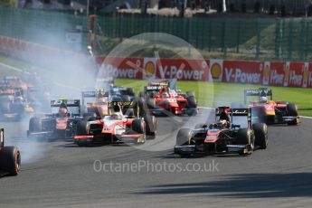 World © Octane Photographic Ltd. Saturday 22nd August 2015. ART Grand Prix – Stoffel Vandoorne, MP Motorsport – Oliver Rowland and ART Grand Prix – Nobuharu Matsushita. GP2 Race 1 – Spa-Francorchamps, Belgium. Digital Ref. : 1383LB1D0916