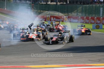 World © Octane Photographic Ltd. Saturday 22nd August 2015. ART Grand Prix – Stoffel Vandoorne ahead of MP Motorsport – Oliver Rowland and ART Grand Prix – Nobuharu Matsushita as they make contact. GP2 Race 1 – Spa-Francorchamps, Belgium. Digital Ref. : 1383LB1D0918