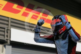 World © Octane Photographic Ltd. Saturday 22nd August 2015. ART Grand Prix – Esteban Ocon (provisional winner - later demoted to 2nd for exceeding VSC speed limit). GP3 Race 1 Parc Ferme – Spa-Francorchamps, Belgium. Digital Ref. : 1384LB1D1267