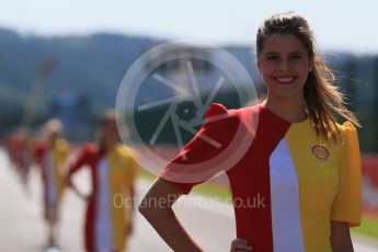 World © Octane Photographic Ltd. Shell grid girls. Sunday 23rd August 2015, F1 Belgian GP Race, Spa-Francorchamps, Belgium. Digital Ref: 1388LB1D1830