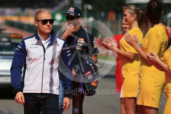 World © Octane Photographic Ltd. Williams Martini Racing FW37 – Valtteri Bottas and Infiniti Red Bull Racing RB11 – Daniel Ricciardo. Sunday 23rd August 2015, F1 Belgian GP Drivers’ Parade, Spa-Francorchamps, Belgium. Digital Ref: 1388LB1D1834