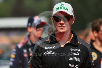 World © Octane Photographic Ltd. Sahara Force India VJM08B – Nico Hulkenberg. Sunday 23rd August 2015, F1 Belgian GP Drivers’ Parade, Spa-Francorchamps, Belgium. Digital Ref: 1388LB1D1882