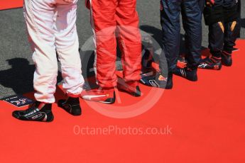 World © Octane Photographic Ltd. The drivers line up for the playing of the Belgian National Anthem. Sunday 23rd August 2015, F1 Belgian GP Grid, Spa-Francorchamps, Belgium. Digital Ref: 1388LB1D1979
