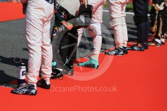 World © Octane Photographic Ltd. The drivers line up for the playing of the Belgian National Anthem. Sunday 23rd August 2015, F1 Belgian GP Grid, Spa-Francorchamps, Belgium. Digital Ref: 1388LB1D1982