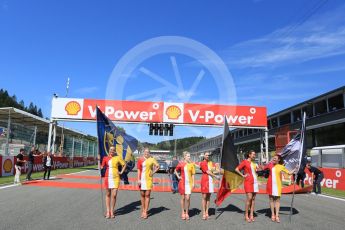 World © Octane Photographic Ltd. Shell grid girls. Sunday 23rd August 2015, F1 Belgian GP Grid, Spa-Francorchamps, Belgium. Digital Ref: 1388LB5D9880