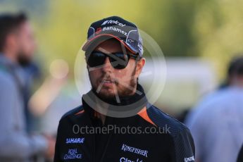 World © Octane Photographic Ltd. Sahara Force India VJM08B – Sergio Perez. Sunday 23rd August 2015, F1 Belgian GP Paddock, Spa-Francorchamps, Belgium. Digital Ref: 1387LB1D1428