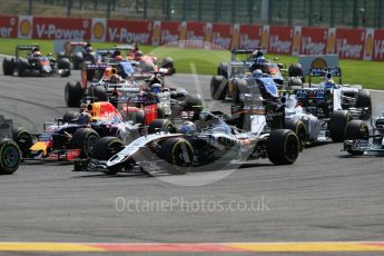 World © Octane Photographic Ltd. Sahara Force India VJM08B – Sergio Perez drops back behind Hamilton. Sunday 23rd August 2015, F1 Belgian GP Race, Spa-Francorchamps, Belgium. Digital Ref: 1389LB1D2045