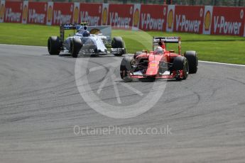 World © Octane Photographic Ltd. Scuderia Ferrari SF15-T – Sebastian Vettel and Williams Martini Racing FW37 – Valtteri Bottas. Sunday 23rd August 2015, F1 Belgian GP Race, Spa-Francorchamps, Belgium. Digital Ref: 1389LB1D2182