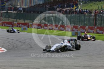 World © Octane Photographic Ltd. Williams Martini Racing FW37 – Felipe Massa and Infiniti Red Bull Racing RB11 – Daniil Kvyat. Sunday 23rd August 2015, F1 Belgian GP Race, Spa-Francorchamps, Belgium. Digital Ref: 1389LB5D0007