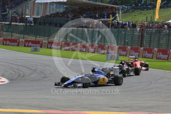 World © Octane Photographic Ltd. Sauber F1 Team C34-Ferrari – Marcus Ericsson, Scuderia Toro Rosso STR10 – Carlos Sainz Jnr and Scuderia Ferrari SF15-T – Kimi Raikkonen. Sunday 23rd August 2015, F1 Belgian GP Race, Spa-Francorchamps, Belgium. Digital Ref: 1389LB5D0012