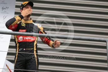 World © Octane Photographic Ltd. Lotus F1 Team E23 Hybrid – Romain Grosjean (3rd). Sunday 23rd August 2015, F1 Belgian GP Podium, Spa-Francorchamps, Belgium. Digital Ref: 1390LB1D2219