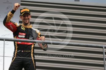 World © Octane Photographic Ltd. Lotus F1 Team E23 Hybrid – Romain Grosjean (3rd). Sunday 23rd August 2015, F1 Belgian GP Podium, Spa-Francorchamps, Belgium. Digital Ref: 1390LB1D2225