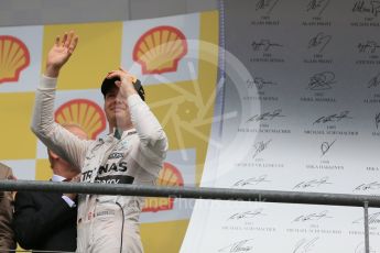 World © Octane Photographic Ltd. Mercedes AMG Petronas F1 W06 Hybrid – Nico Rosberg (2nd). Sunday 23rd August 2015, F1 Belgian GP Podium, Spa-Francorchamps, Belgium. Digital Ref: 1390LB1D2235