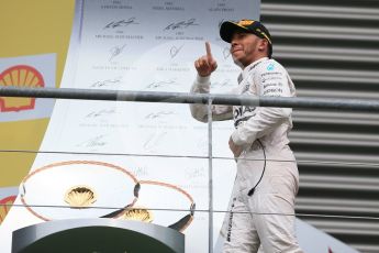 World © Octane Photographic Ltd. Mercedes AMG Petronas F1 W06 Hybrid – Lewis Hamilton (1st). Sunday 23rd August 2015, F1 Belgian GP Podium, Spa-Francorchamps, Belgium. Digital Ref: 1390LB1D2247