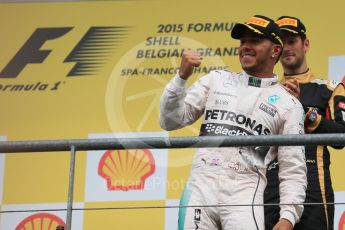 World © Octane Photographic Ltd. Mercedes AMG Petronas F1 W06 Hybrid – Lewis Hamilton (1st). Sunday 23rd August 2015, F1 Belgian GP Podium, Spa-Francorchamps, Belgium. Digital Ref: 1390LB1D2259
