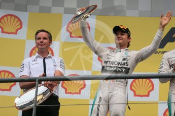 World © Octane Photographic Ltd. Mercedes AMG Petronas F1 W06 Hybrid – Nico Rosberg (2nd). Sunday 23rd August 2015, F1 Belgian GP Podium, Spa-Francorchamps, Belgium. Digital Ref: 1390LB1D2374