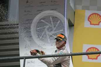 World © Octane Photographic Ltd. Mercedes AMG Petronas F1 W06 Hybrid – Lewis Hamilton (1st). Sunday 23rd August 2015, F1 Belgian GP Podium, Spa-Francorchamps, Belgium. Digital Ref: 1390LB1D2419
