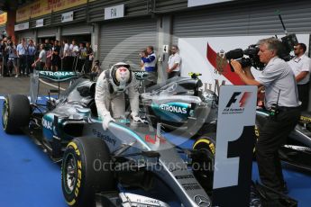 World © Octane Photographic Ltd. Mercedes AMG Petronas F1 W06 Hybrid – Lewis Hamilton. Sunday 23rd August 2015, F1 Belgian GP Parc Ferme, Spa-Francorchamps, Belgium. Digital Ref: 1390LB5D0086