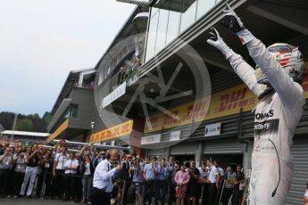 World © Octane Photographic Ltd. Mercedes AMG Petronas F1 W06 Hybrid – Lewis Hamilton. Sunday 23rd August 2015, F1 Belgian GP Parc Ferme, Spa-Francorchamps, Belgium. Digital Ref: 1390LB5D0094