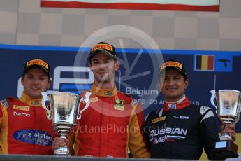 World © Octane Photographic Ltd. Sunday 23rd August 2015. Racing Engineering – Alexander Rossi (1st), Jordan King (2nd) and Russian Time – Mitch Evans (3rd). GP2 Race 2 Podium – Spa-Francorchamps, Belgium. Digital Ref. : 1386LB1D1768