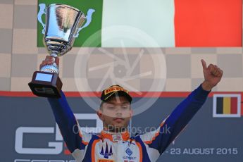 World © Octane Photographic Ltd. Sunday 23rd August 2015. Trident – Luca Ghiotto (1st). GP3 Race 2 Podium – Spa-Francorchamps, Belgium. Digital Ref. : 1385LB1D1575