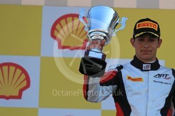 World © Octane Photographic Ltd. Sunday 23rd August 2015. ART Grand Prix – Esteban Ocon (2nd). GP3 Race 2 Podium – Spa-Francorchamps, Belgium. Digital Ref. : 1385LB1D1587